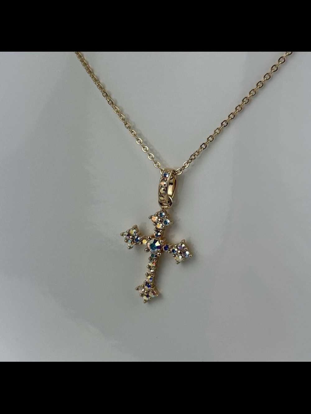 Gold Plated 925 Sterling Silver Rainbow Sparkle Crystal Cross Pendant Necklace!